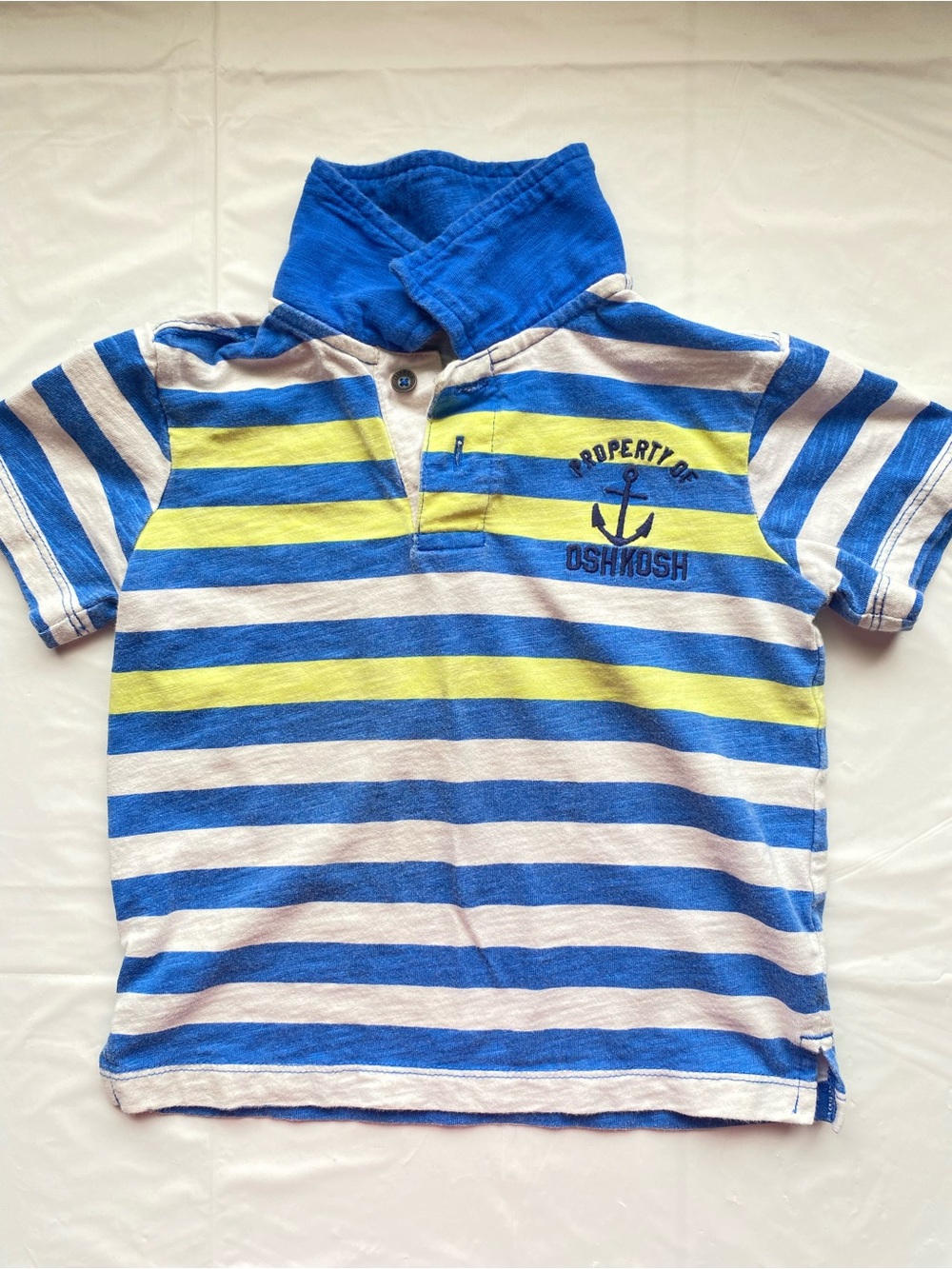 OshKosh B'gosh Toddler Boy Nautical Striped Polo Shirt Anchor Graphic Blue 2T